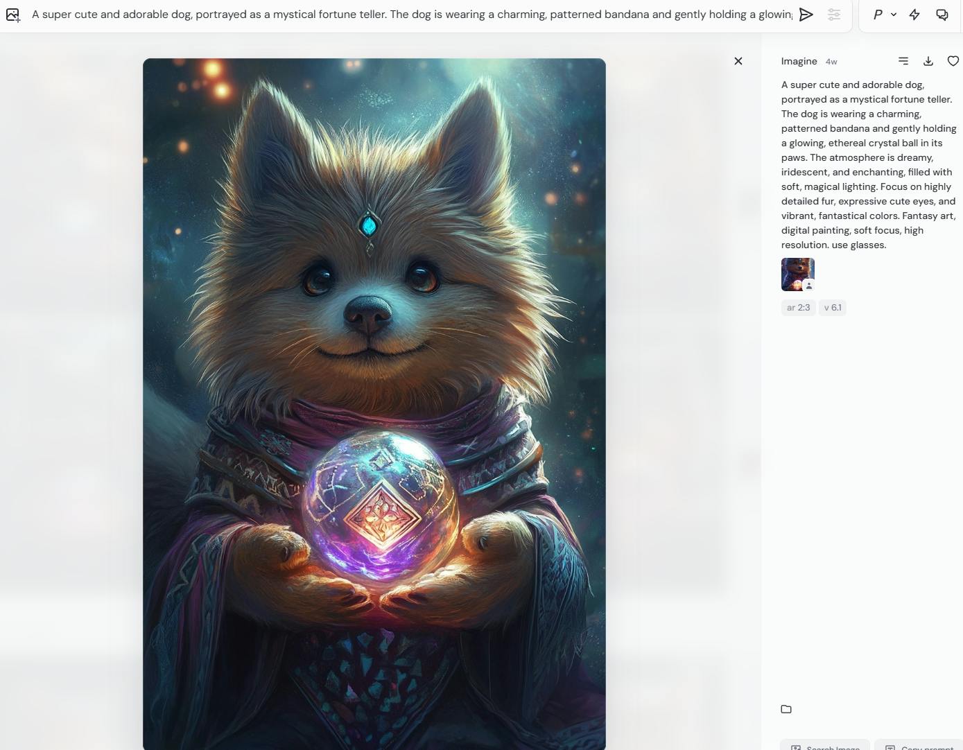 크리스탈을 들고있는 개의 이미지