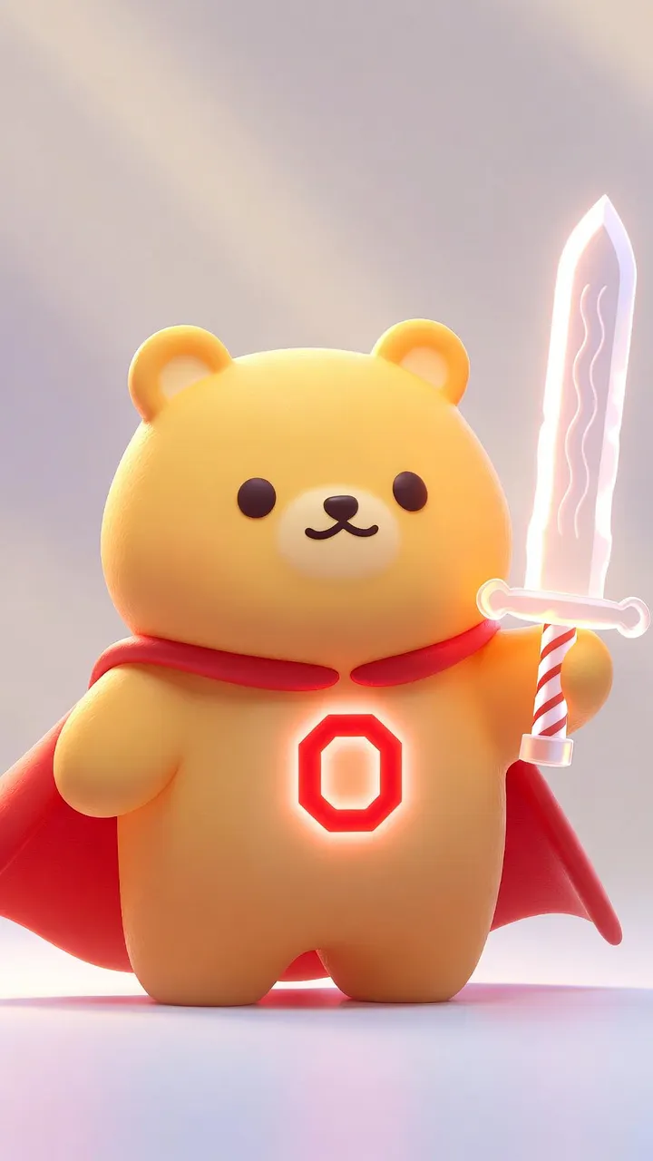 망토를 입고 칼을 들고 있는 곰 인형