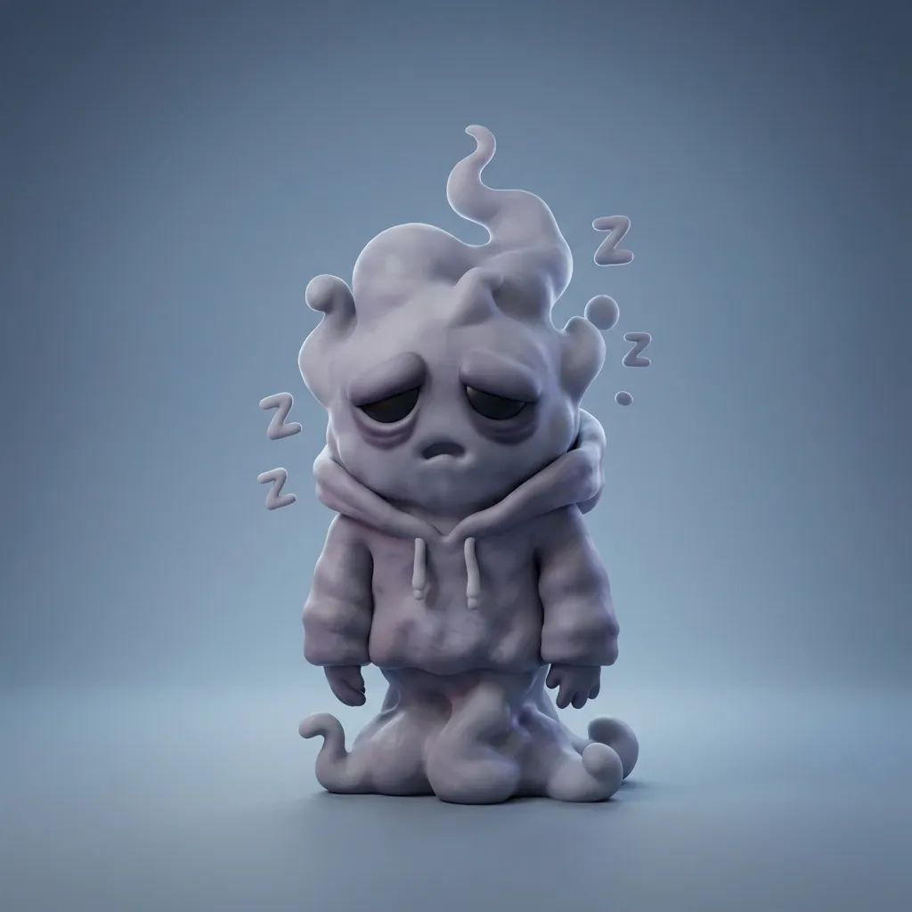 잠자는 얼굴을 가진 후드를 쓴 인물의 3D 모델