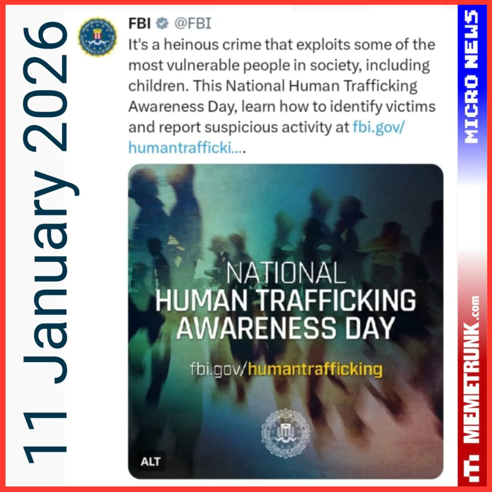 11 January 2026 - National Human Trafficking Awareness Day.
