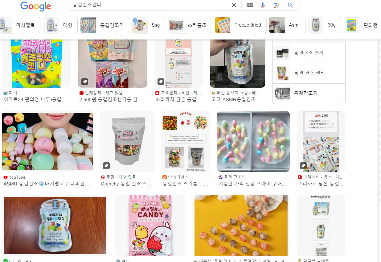 다양한 항목을 보여주는 Google 검색 페이지의 스크린샷