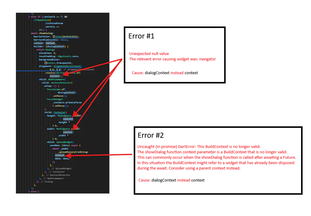 Unexpected null value or This BuildContext is no longer valid