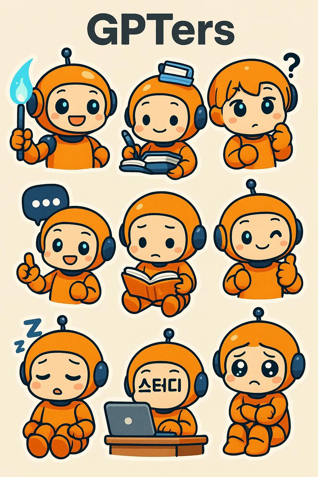 GPTER라는 단어가있는 오렌지 로봇 그룹