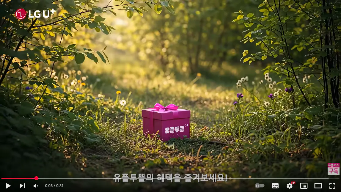 잔디밭 한가운데에 분홍색 선물 상자가 달린 비디오