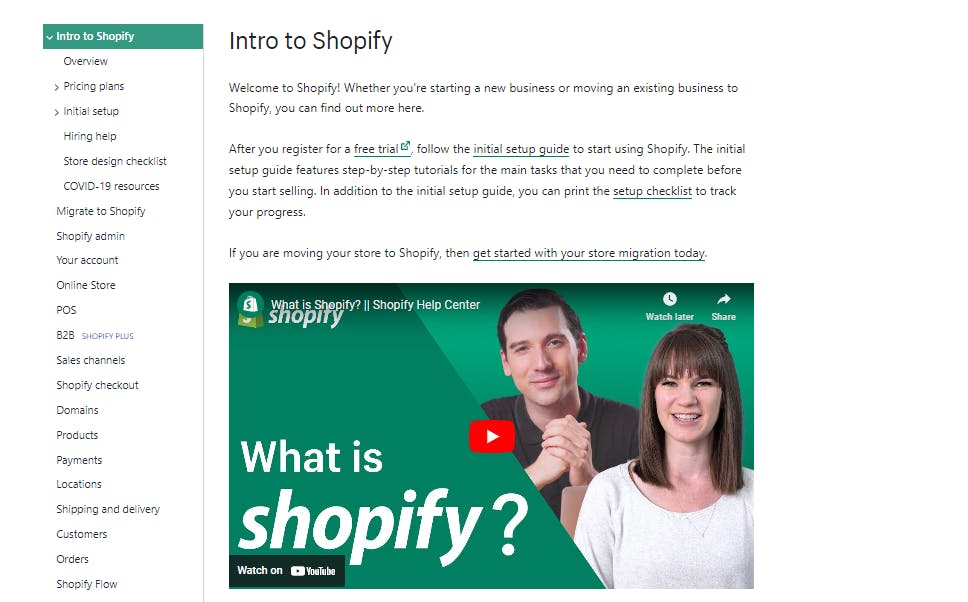 Knowledge base example from Shopify