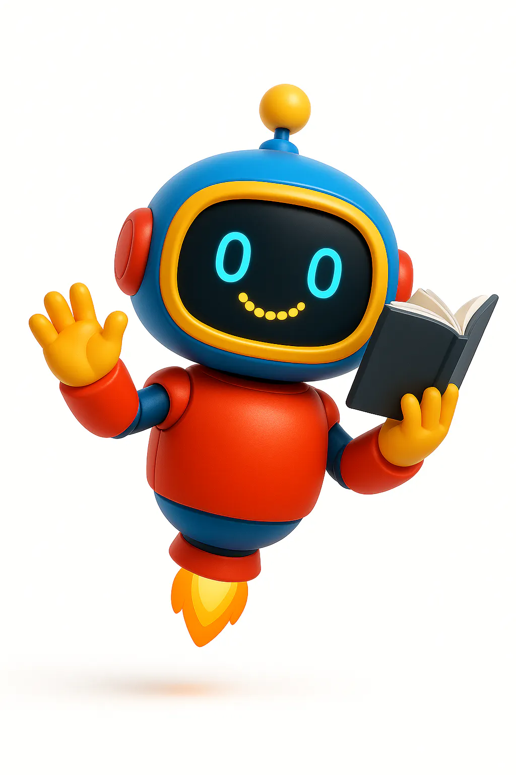 흰색 배경에 책을 읽는 로봇