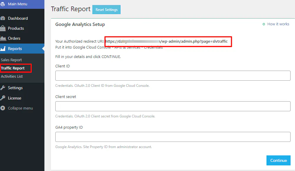 Image showing where to find Authorized redirect URIs for Google Analytics Setup with Sellvia