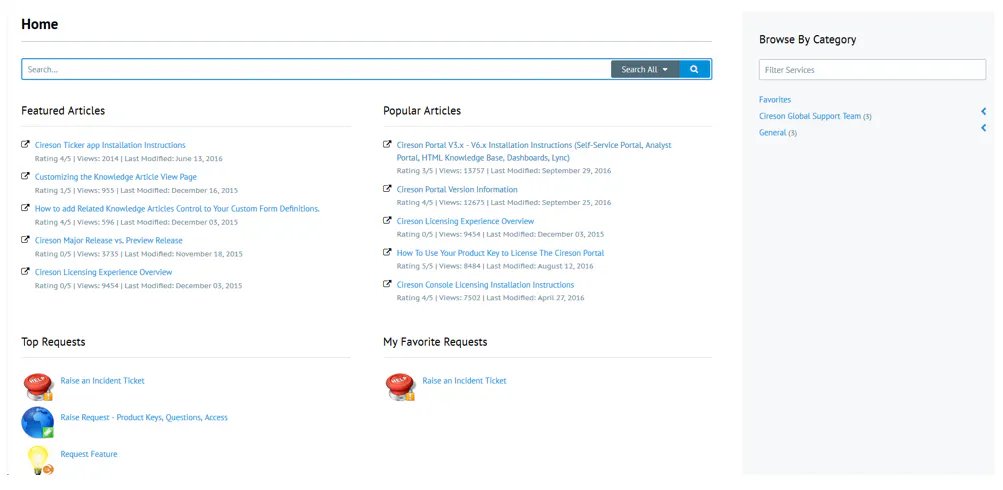 Reference: Service Catalog Home Page