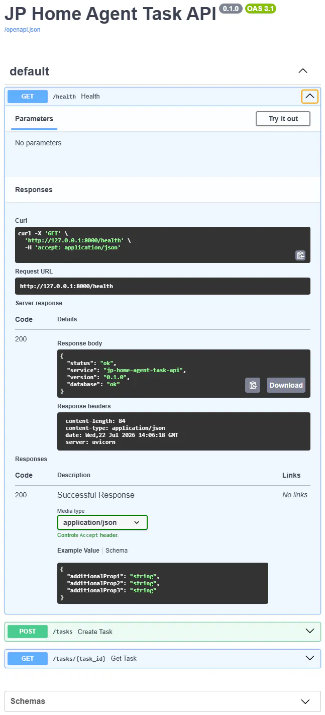 JS 홈 에이전트 작업 API