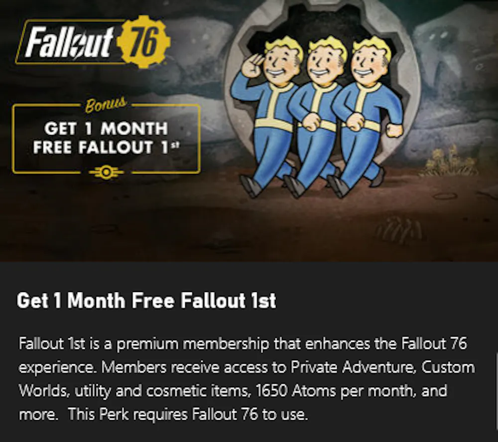 Fallout 76 PC - Fallout 1st 1 Month Free