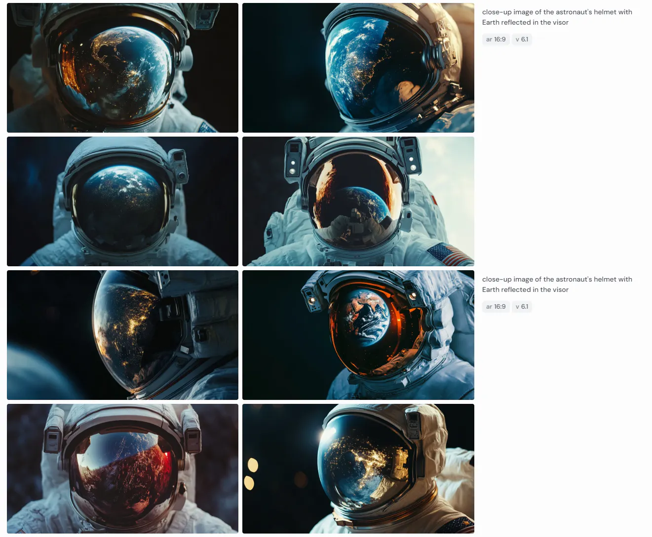 우주 비행사의 일련의 사진