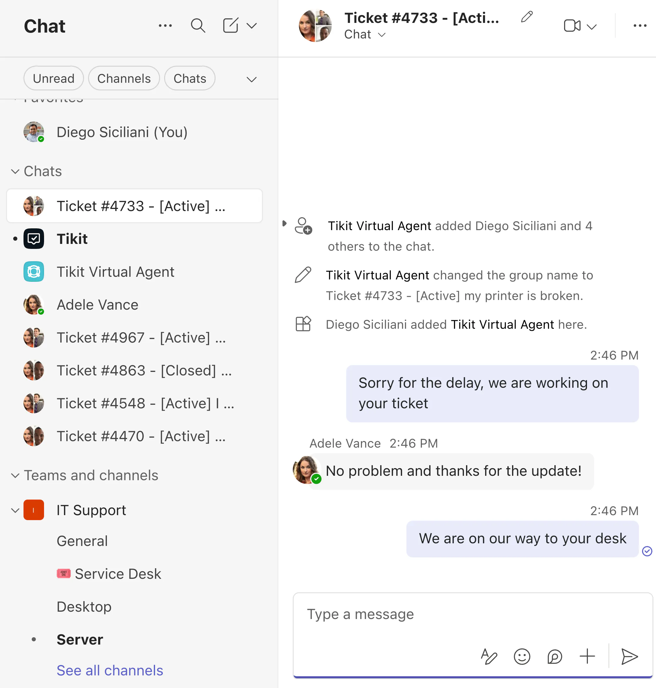 Group Chat Ticket in Teams