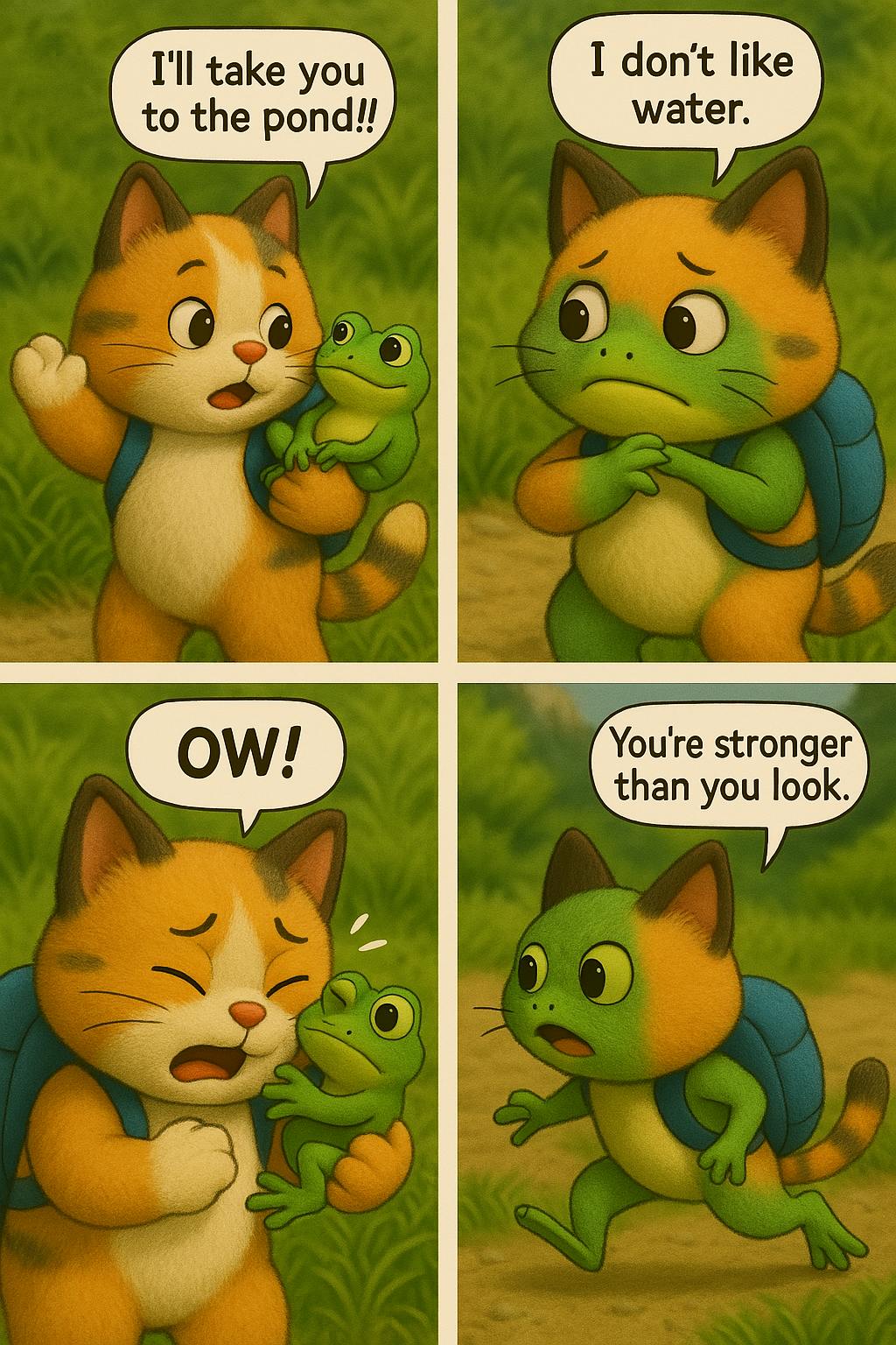 고양이와 개구리에 관한 일련의 만화