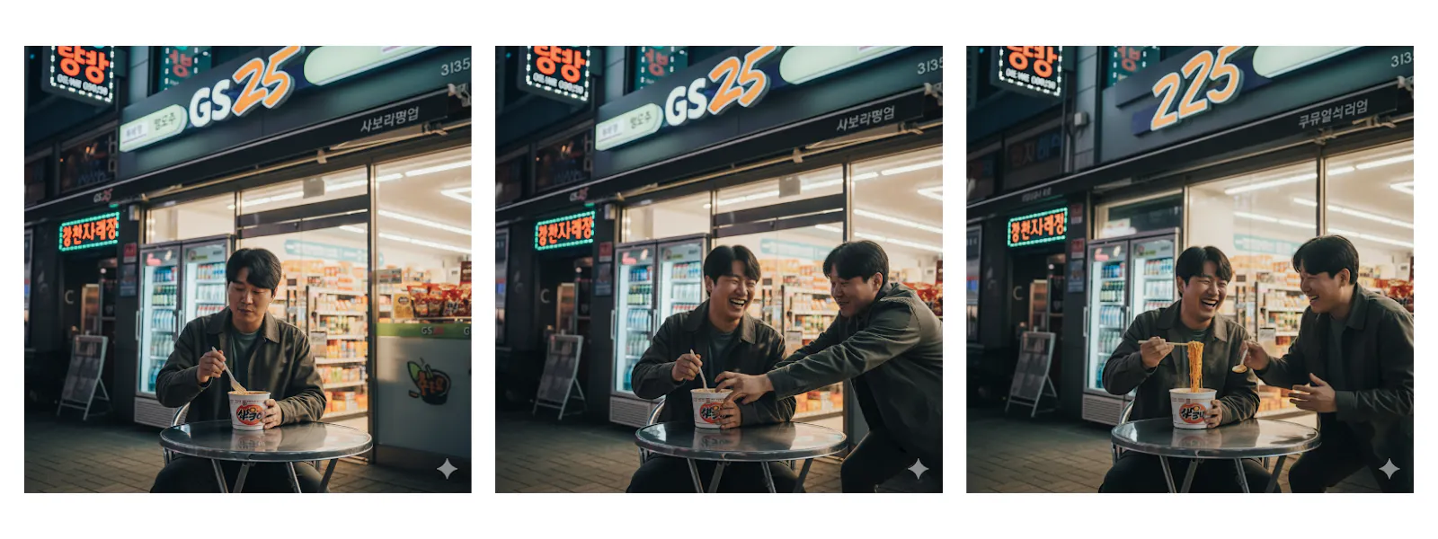 한 남자가 커피 한 잔을 마시고 가게 앞에 서 있습니다.