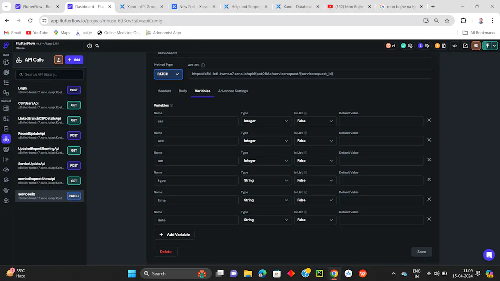 Unable to use patch api in flutterflow