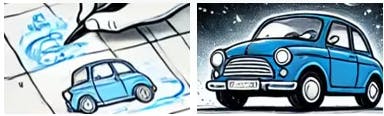 파란색 자동차 그림과 자동차 그림