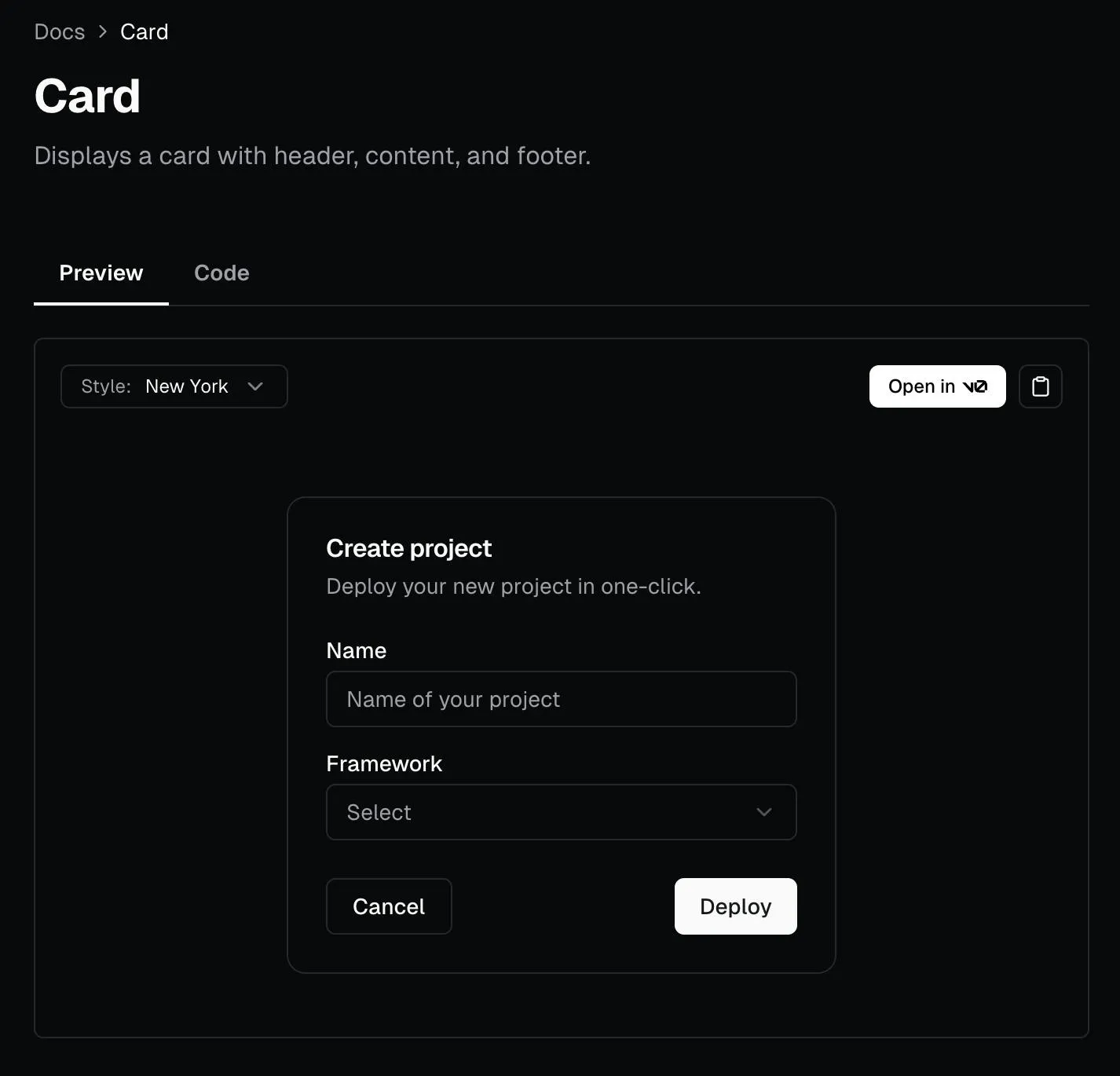 검은 색 화면에서 프로젝트 카드의 스크린 샷