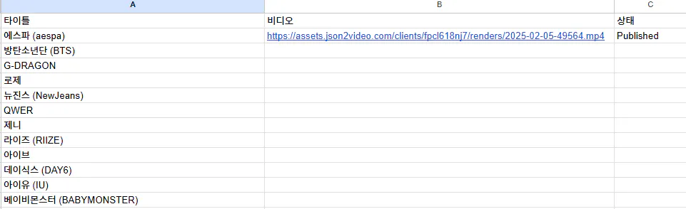 중국어와 중국어 단어가있는 스프레드 시트