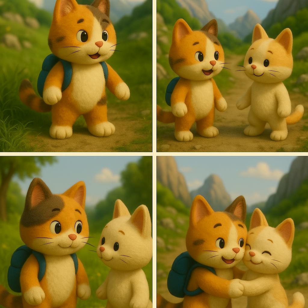 배낭이 달린 만화 고양이의 일련