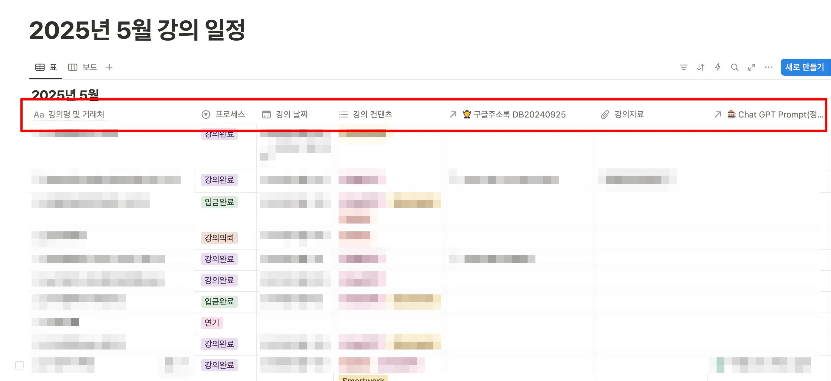 이름과 날짜 목록이있는 Google 캘린더