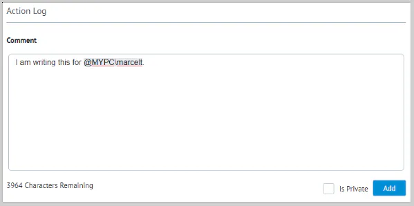How to use @mentions in Action Log comment and Send Email task