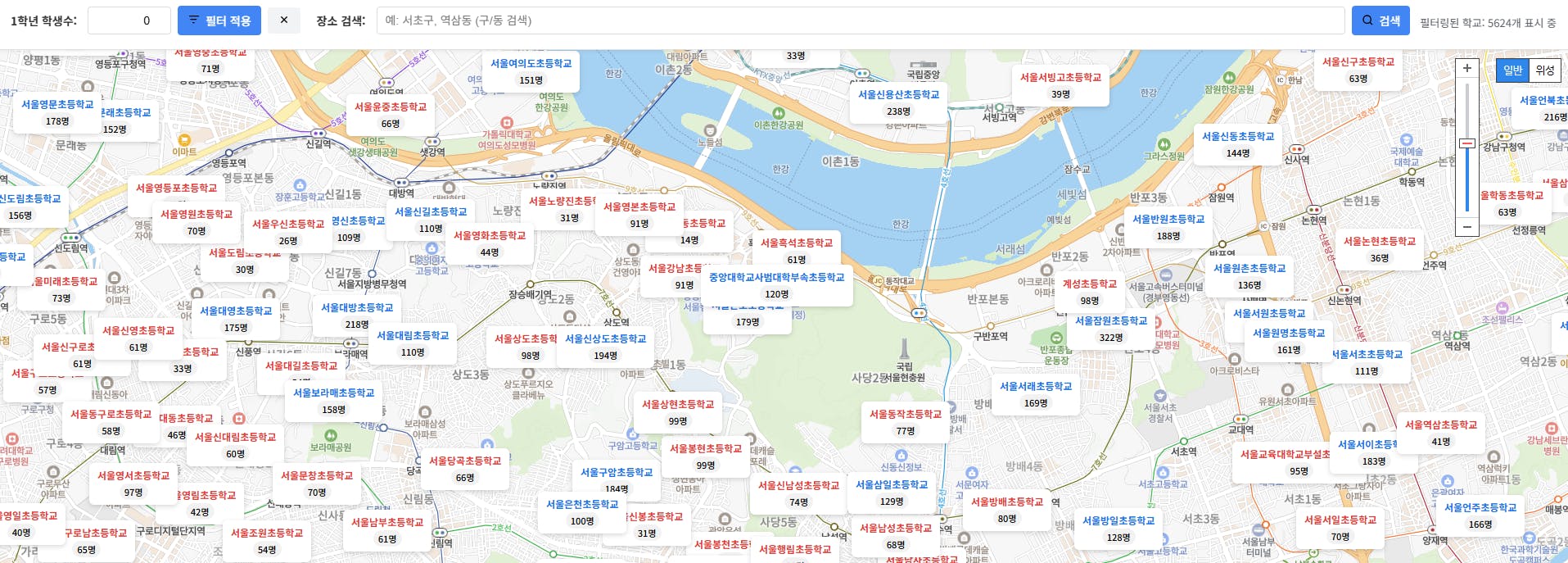 여러 지역이있는 도시의지도