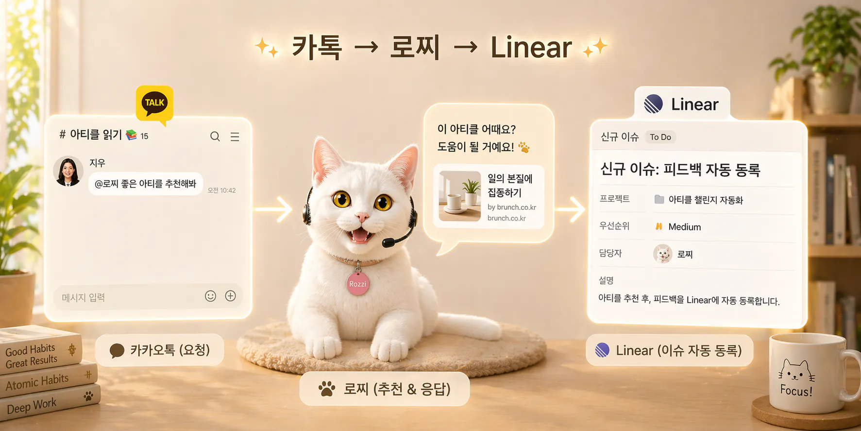 고양이가 전화기 옆 테이블에 앉아 있다