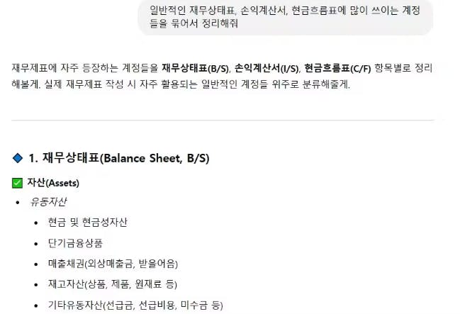 한국의 대차 대조표 스크린 샷