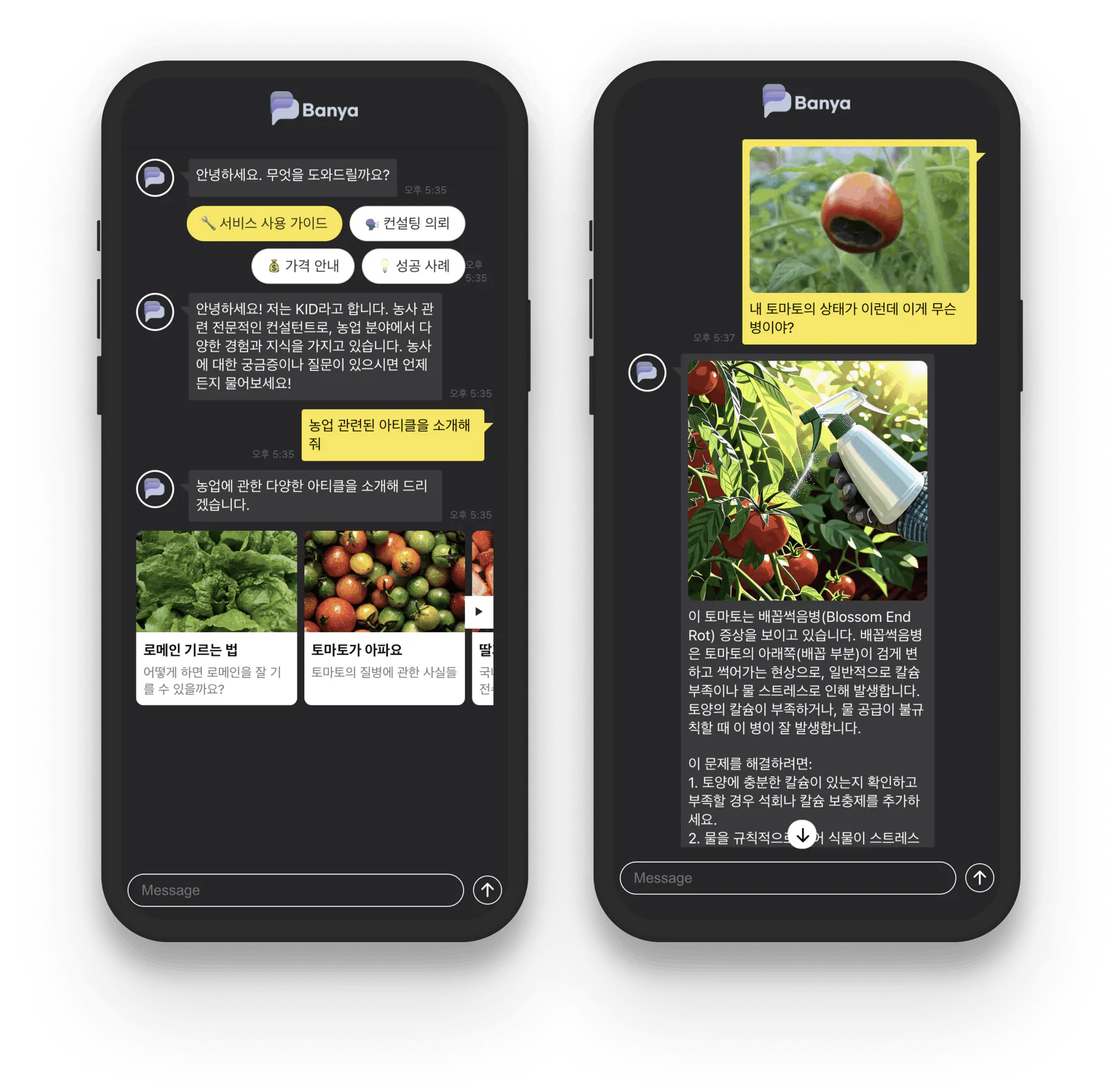 서로 다른 메시지를 표시하는 두 개의 화면이 있는 전화기