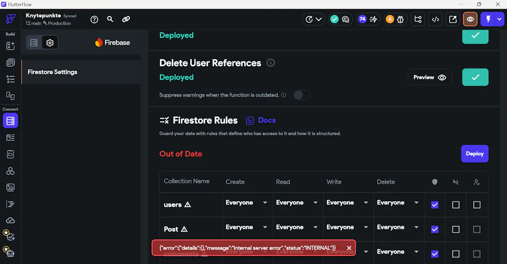Not able to deploy firestore rules