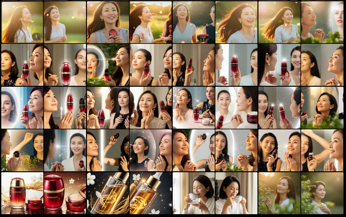 화장품을 사용하는 아시아 여성 사진의 콜라주