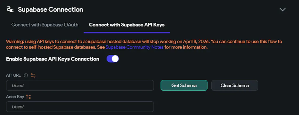 Supabase API Keys Connection with Flutterflow