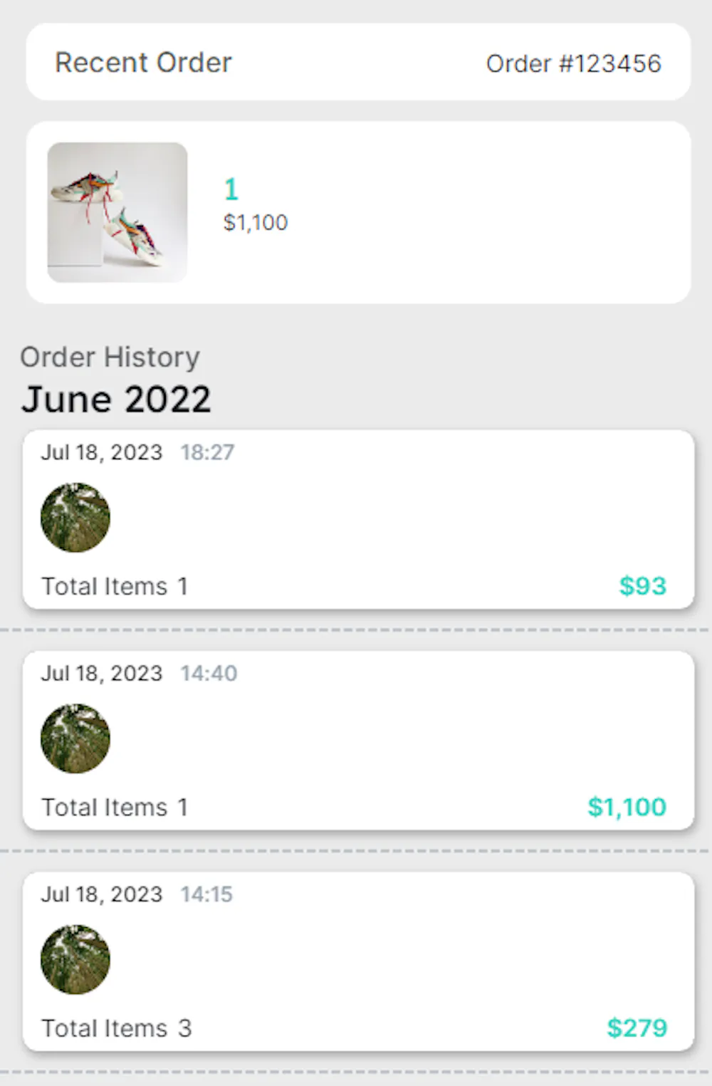 Creating an order transaction history