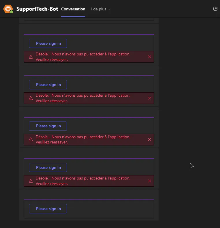 Unable to sign in to Support Bot