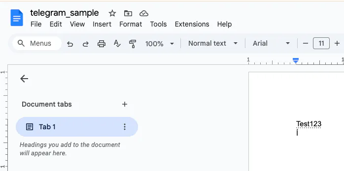 Google 문서에서 문서의 스크린 샷