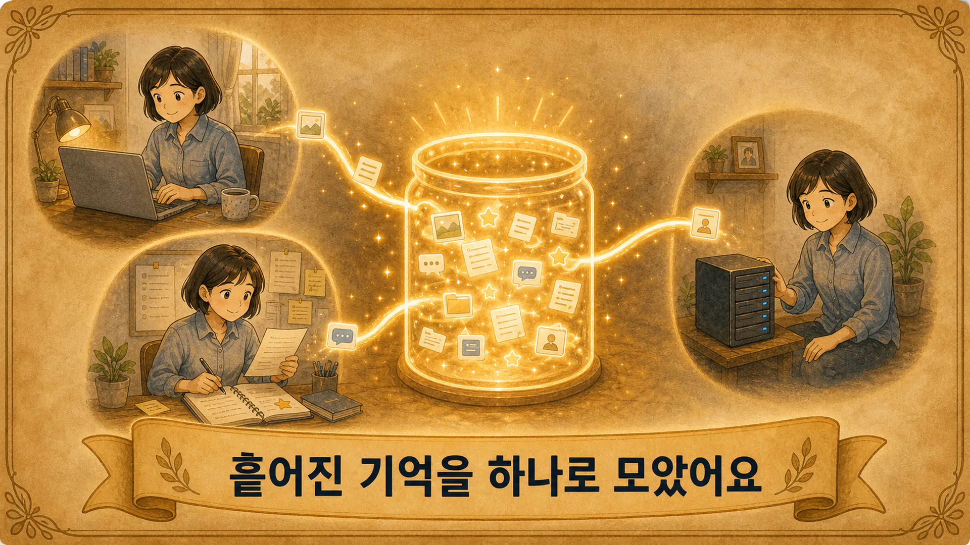 금병을 들고 컴퓨터 작업을 하는 여성의 사진