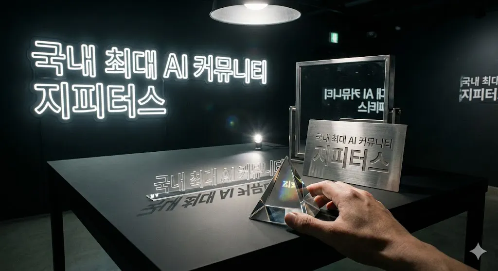 한 사람이 한글이 적힌 테이블을 가리키고 있다