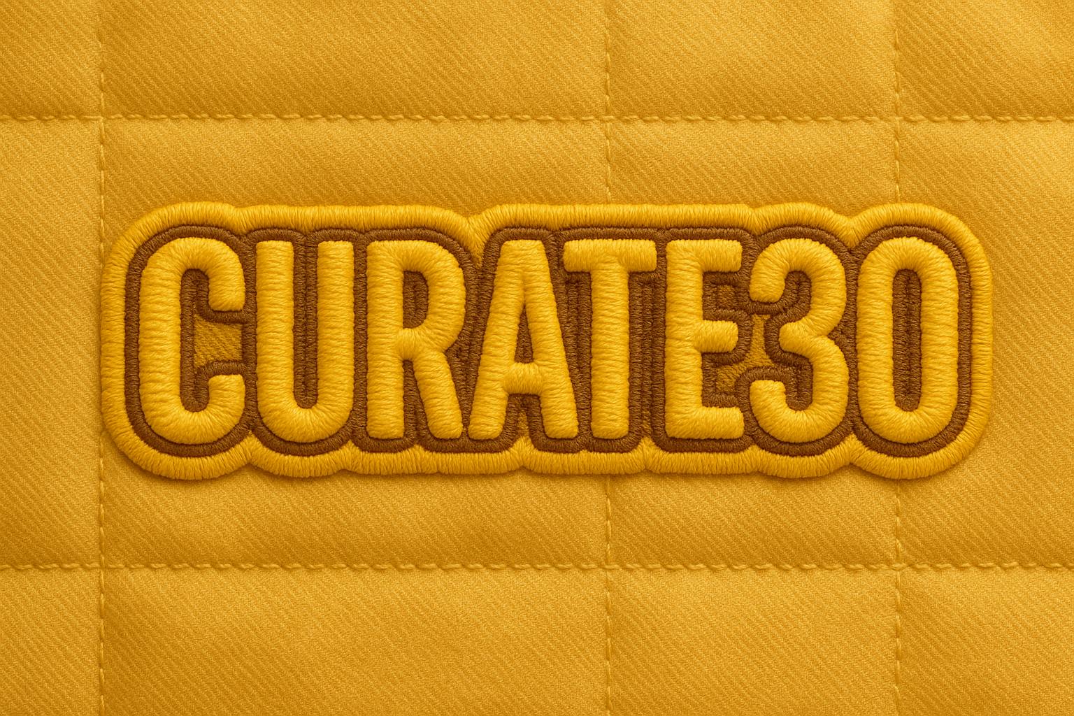 Curate30 로고는 노란색 퀼트에 자수되었습니다