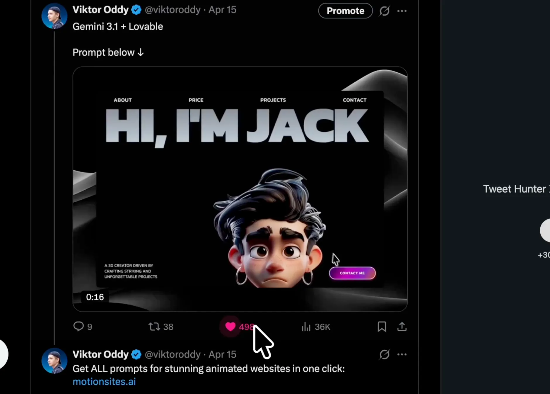 캐릭터의 얼굴을 보여주는 트위터 화면의 스크린샷