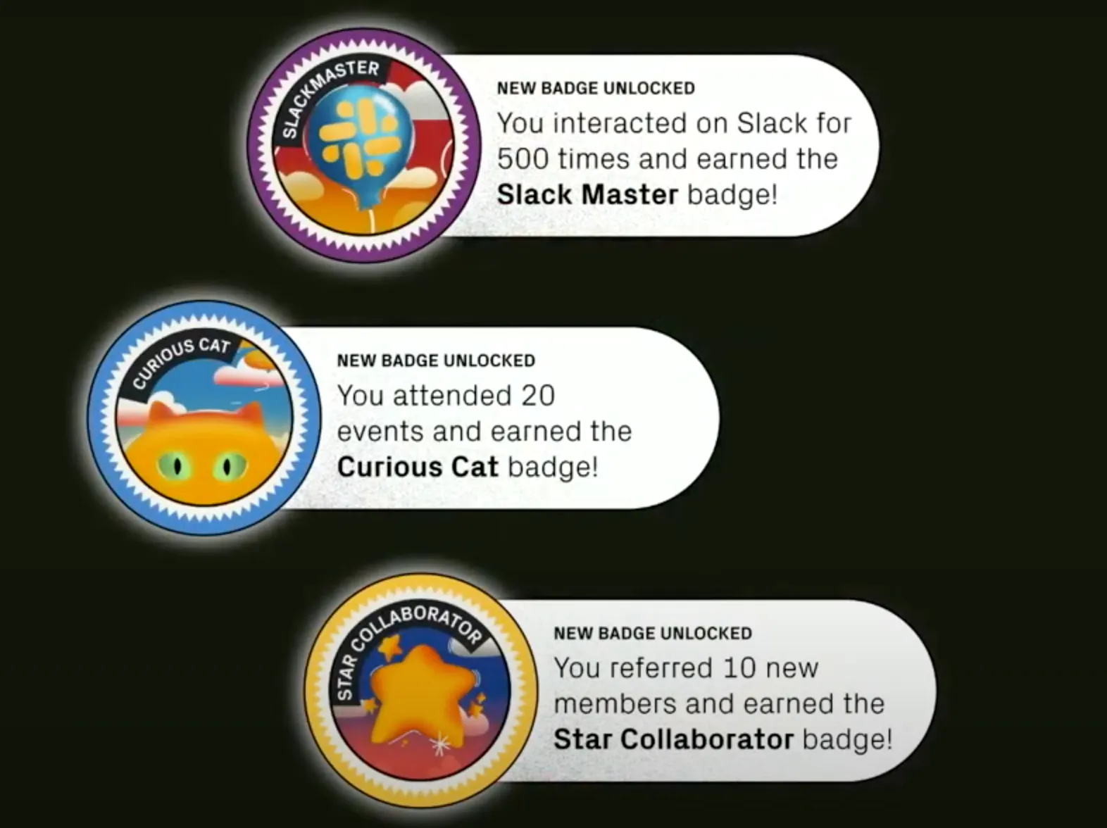 다양한 색상의 배지 그룹