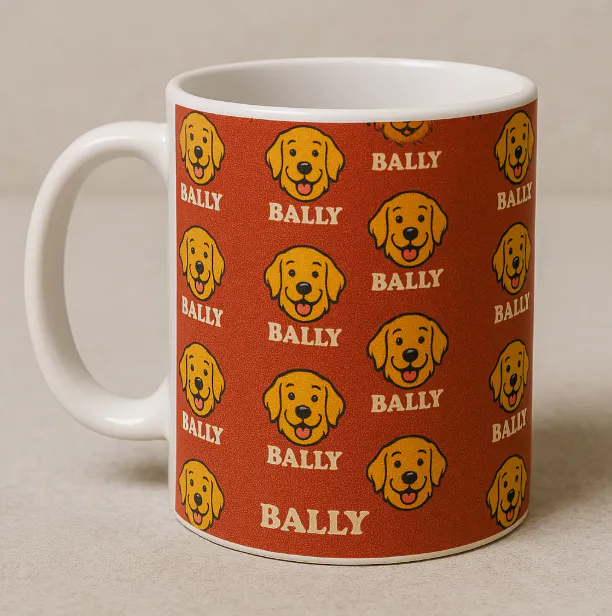 Bally라는 단어가 달린 커피 머그잔