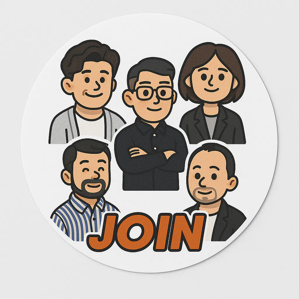 사람들 그룹이있는 라운드 스티커와 The Word join