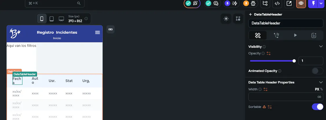 order columns in datatable widget
