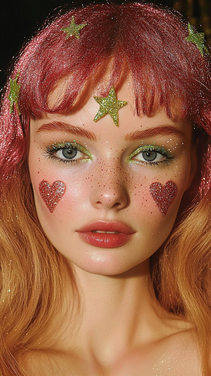 그녀의 얼굴에 빨간 머리와 별을 가진 여자