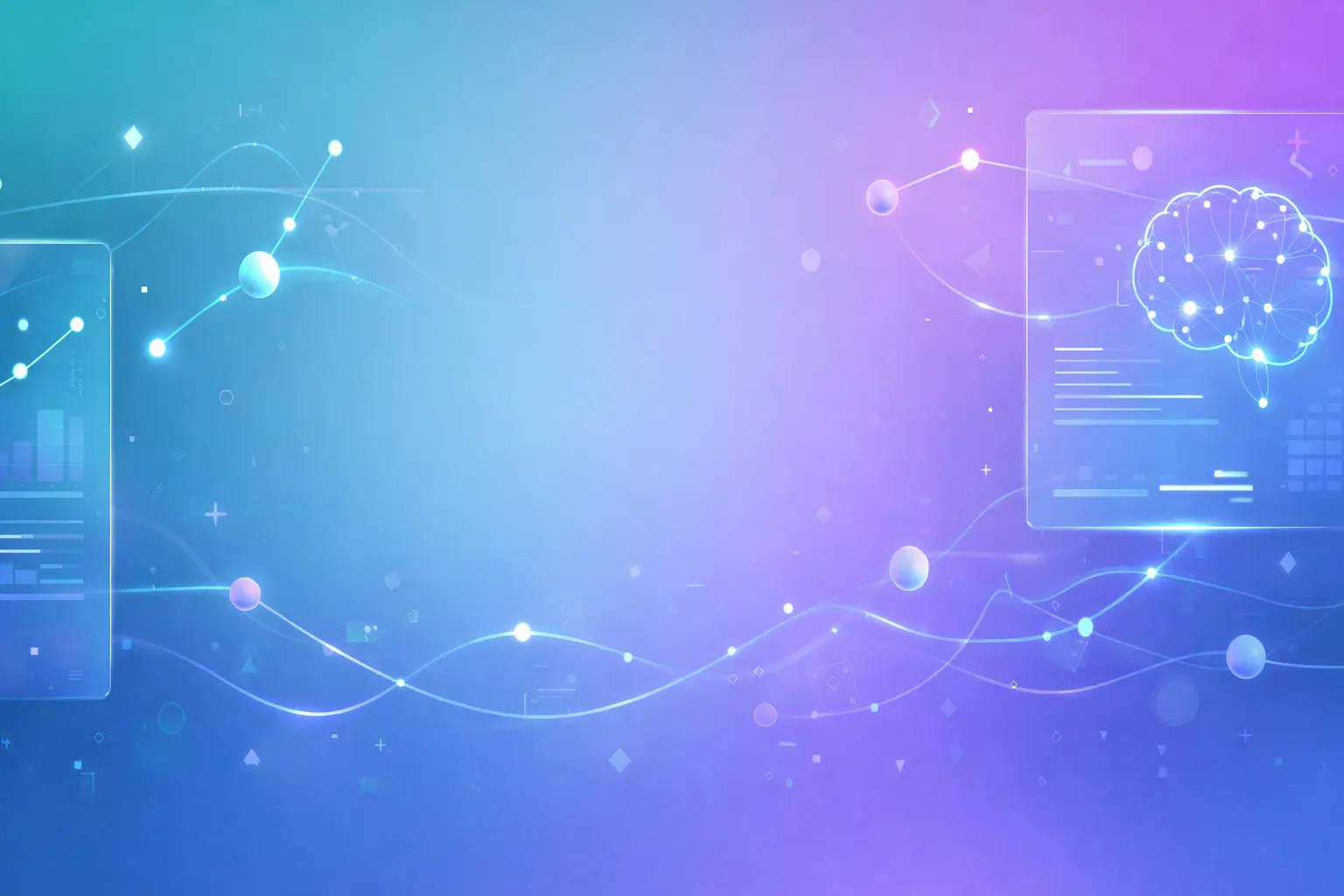 컴퓨터와 뇌가 있는 파란색과 보라색 배경