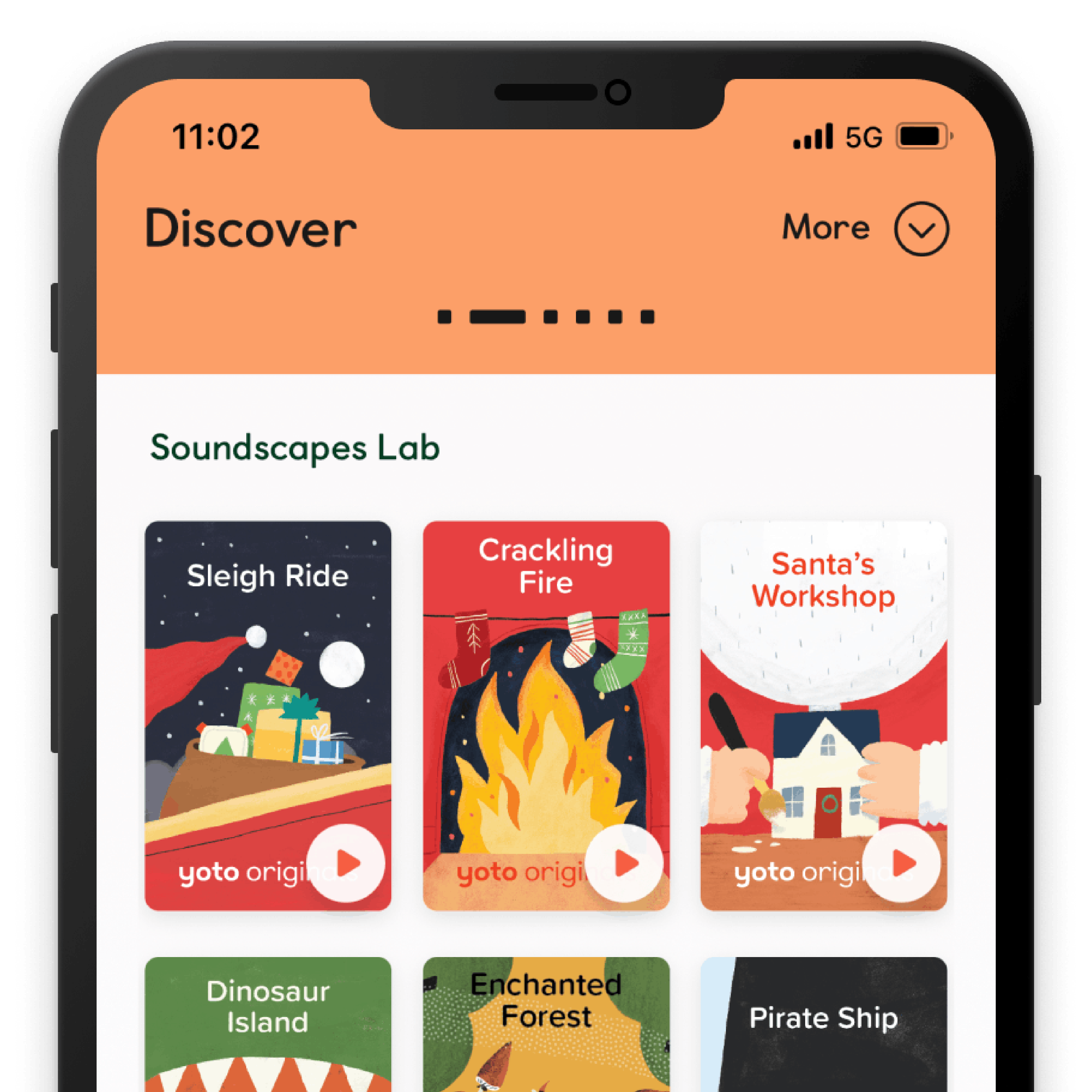 A screengrab of the Discover tab in the Yoto app
