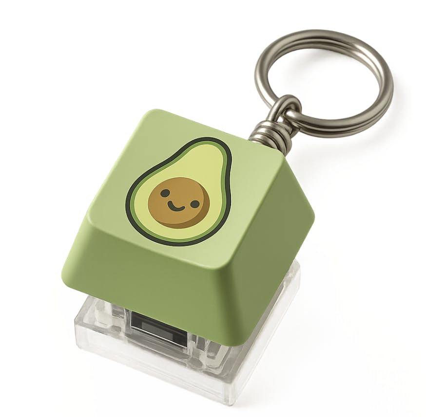 그것에 웃는 아보카도가있는 열쇠 고리