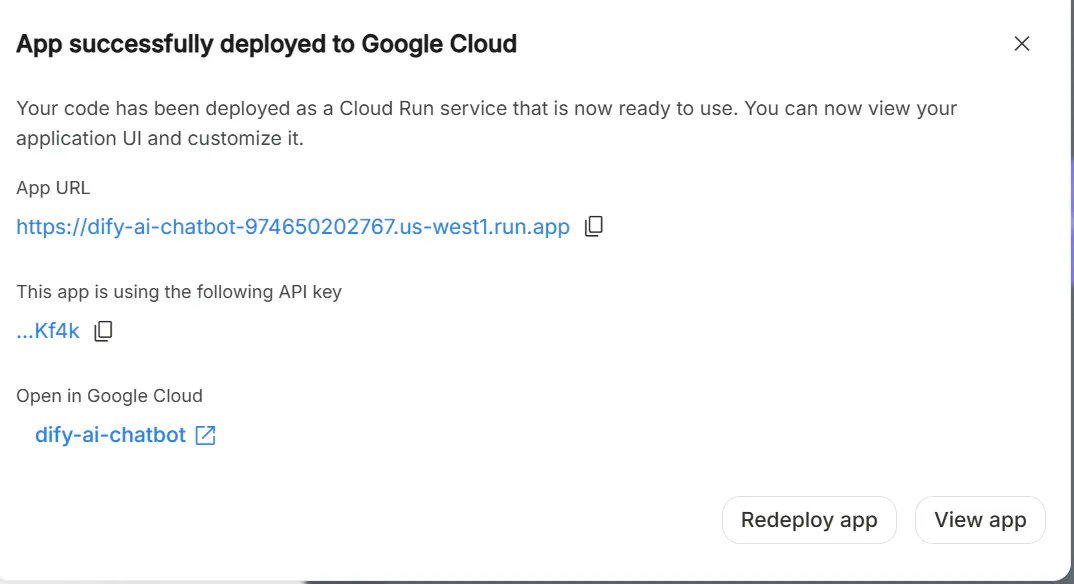 Google Cloud에 앱을 배포하는 방법을 보여주는 화면