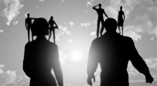 하늘에서 걷는 사람들의 실루엣