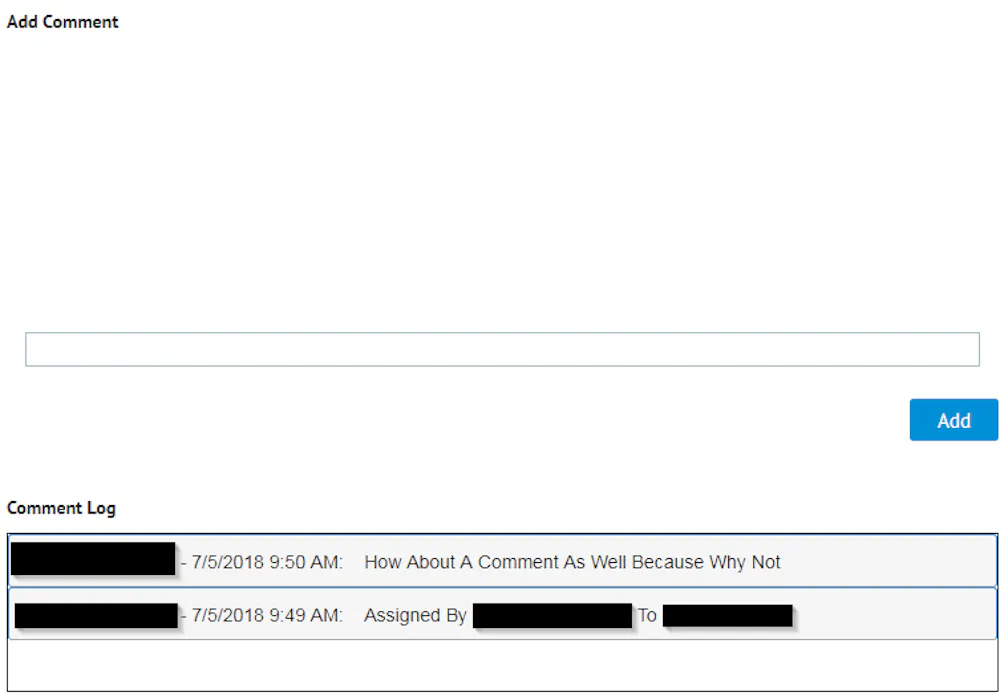 Action Log Comment Box